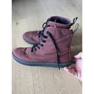 Dr Doc Martens Burgundy Red Canvas Shoreditch Lace Up Airwave Combat Boots Sz 8